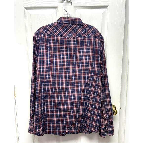 Banana Republic Western Snap Button Down, Red Blue Plaid, Slim Fit Mens Size L - Picture 2 of 8